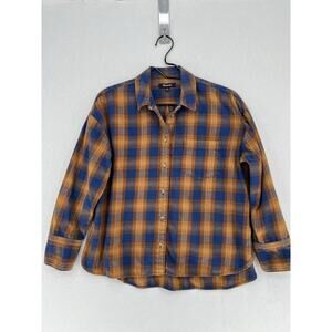 Madewell Plaid Flannel Shirt Womens Medium Blue Orange Cotton Button Front Top